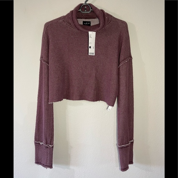 NWT Out From Under Raw Cut Off Hem Crop Long Sleeve Thermal Turtleneck Top Small - Picture 2 of 12
